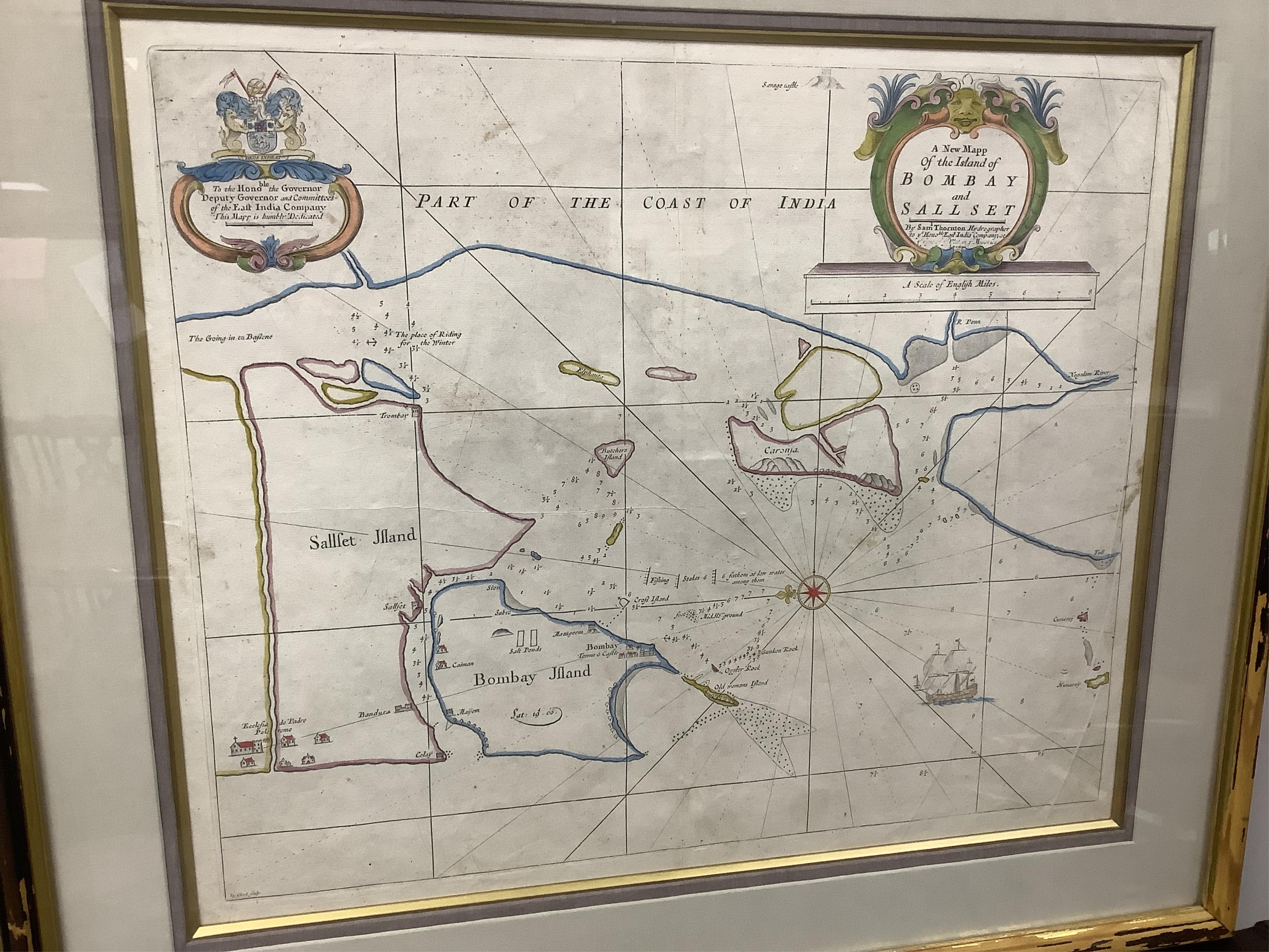 Samuel Thornton (18th. C), set of six coloured maps to include: ‘India’, ‘Coremandell’ and the ‘Coast of Mallabar’, 46 x 55cm. Condition - fair